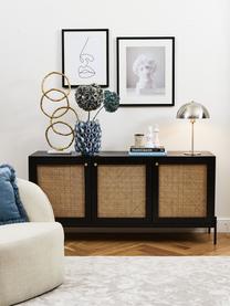 Sideboard Vienna mit Wiener Geflecht, Korpus: Massives Mangoholz, lacki, Füße: Metall, pulverbeschichtet, Mangoholz, Schwarz, B 165 x H 78 cm