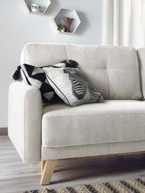 Sofa rozkładana z aksamitu z miejscem do przechowywania Balio (3-osobowa), Tapicerka: 100% aksamit poliestrowy , Nogi: drewno naturalne, Aksamitny kremowy, S 216 x G 102 cm