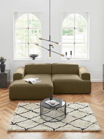 Divano angolare 3 posti Melva, Rivestimento: 100% poliestre Il rivesti, Struttura: pino massiccio, certifica, Tessuto verde oliva, Larg. 239 x Prof. 143 cm, chaise-longue a sinistra
