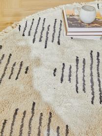 Alfombra redonda artesanal de algodón con flecos Fini, estilo boho, 100% algodón, Beige, negro, Ø 150 cm (Tamaño M)