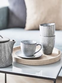 Handgemachte Tasse mit Untertasse Nordic Sea, Steingut, Grau-, Blautöne, Ø 8 x H 7 cm, 150 ml
