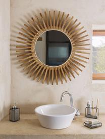 Specchio rotondo da parete con cornice in legno Ena, Cornice: legno di teak, Superficie dello specchio: lastra di vetro, Marrone chiaro, Ø 80 x Prof. 6 cm