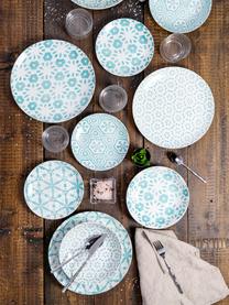 Service de table porcelaine imprimé Bodrum, Porcelaine, Turquoise, blanc, Lot de différentes tailles