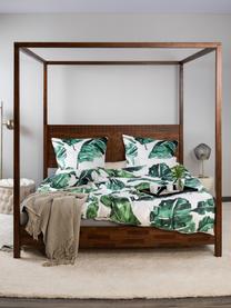 Łóżko z drewna z baldachimem Retreat, Drewno mangowe z fornirowanymi kawałkami drewna tekowego, drewno mahoniowe, drewno mindi, Odcienie ciemnego brązowego, S 180 x D 200 cm
