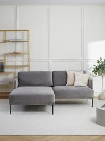 Sofa narożna z aksamitu z metalowymi nogami Fluente, Tapicerka: aksamit (100% poliester) , Stelaż: lite drewno sosnowe z cer, Nogi: metal malowany proszkowo, Jasnoszary aksamit, S 198 x G 152 cm, lewostronna