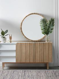 Okrągłe lustro ścienne z ramą z drewna tekowego Polke, Jasne drewno naturalne, Ø 85 x G 13 cm