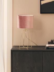Lampa stołowa z aksamitu Karolina, Brudny różowy mosiądz, błyszczący transparentny, Ø 25 x W 49 cm