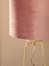 Fluwelen tafellamp Karolina in roze, Lampenkap: fluweel, Lampvoet: vermessingd metaal, Oudroze messing, glanzend transparant, Ø 25 x H 49 cm