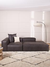 Modulaire chaise longue Lennon van gerecycled leer, Bekleding: gerecycled leer (70% leer, Frame: massief grenenhout, FSC-g, Poten: kunststof De poten bevind, Leer bruingrijs, B 269 x D 119 cm, rugleuning links