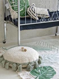 Ręcznie wykonana poduszka-przytulanka z frędzlami Circle, Tapicerka: 97% bawełna, 3% pozostałe, Kremowobiały, szałwiowy zielony, Ø 48 cm