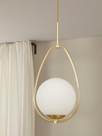 Kleine hanglamp Avalon van opaalglas, Lampenkap: glas, Baldakijn: gelakt metaal, Wit, goudkleurig, Ø 23 x H 51 cm