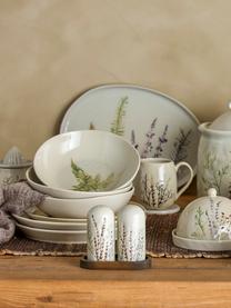 Handgemachte Salz- und Pfefferstreuer Bea mit Gräser-Motiv und Holzablage, Ablage: Akazienholz, Beige, Akazienholz, Set mi verschiedenen Größen