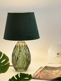 Lampada da comodino con base in vetro Crystal Velvet, Paralume: velluto, Base della lampada: vetro, Verde, Ø 25 x Alt. 41 cm