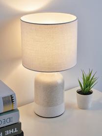 Kleine Nachttischlampe Sandy Glow aus Keramik, Lampenschirm: Leinen, Lampenfuß: Keramik, Beige, Weiß, Ø 18 x H 33 cm
