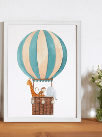 Stampa digitale incorniciata Balloon with Animals, Immagine: stampa digitale su carta,, Cornice: legno verniciato, Bianco, multicolore, Larg. 33 x Alt. 43 cm