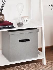 Caja Texas, Caja: cartón laminado, Asa: cuero, Gris claro, An 32 x Al 32 cm