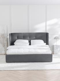 Gestoffeerd bed Star, Frame: massief grenenhout en pla, Bekleding: polyester (gestructureerd, Geweven stof antraciet, B 200 x L 200 cm