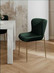 Krzesło tapicerowane z aksamitu Tess, Tapicerka: aksamit (poliester) Dzięk, Nogi: metal malowany proszkowo, Zielony aksamit, odcienie złotego, S 49 x G 64 cm