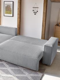 Sofá rinconera cama de pana Nihad, con espacio de almacenamiento, Tapizado: pana de poliéster, Patas: plástico, Pana gris claro, An 282 x F 153 cm