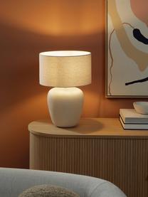 Lámpara de mesa grande de cerámica Eileen, Pantalla: lino (100% poliéster), Cable: cubierto en tela, Beige mate, Ø 33 x Al 48 cm