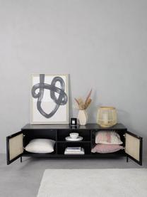 Mueble de TV con tejido vienés Vienna, Estructura: madera de mango maciza pi, Patas: metal con pintura en polv, Negro, beige, An 160 x Al 50 cm
