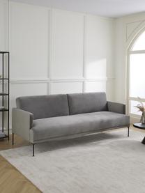 Samt-Schlafsofa Fluente (3-Sitzer), Bezug: Samt (Hochwertiger Polyes, Gestell: Massives Kiefernholz, FSC, Füße: Metall, pulverbeschichtet, Samt Hellgrau, B 220 x H 86 cm