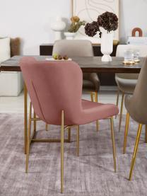 Krzesło tapicerowane z aksamitu Tess, Tapicerka: aksamit (poliester) Dzięk, Nogi: metal malowany proszkowo, Brudny różowy aksamit, złoty, S 49 x G 64 cm