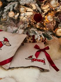 Weihnachtliche Baumwolldecke Santas Little Helper, 100% Baumwolle, Beige, Rot, B 150 x L 200 cm