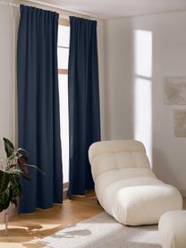 Rideau opaque avec ruflette multiple Jensen, 2 pièces, 95 % polyester, 5 % nylon, Bleu foncé, larg. 130 x long. 260 cm
