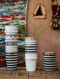 Handgemachter marokkanischer Becher Beldi mit Goldrand, Keramik, Hellgrau, Cremefarben, Gold, Ø 8 x H 11 cm, 300 ml