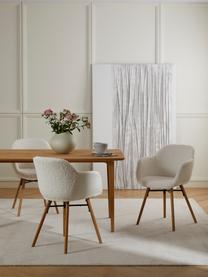 Petite chaise à accoudoirs tissu peluche avec pieds en bois Fiji, Tissu bouclé blanc crème, larg. 59 x haut. 84 cm