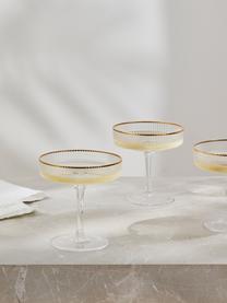 Coupe à champagne à relief rainuré et bord doré Minna, 4 pièces, Verre, soufflé bouche, Transparent, couleur dorée, Ø 11 x haut. 11 cm