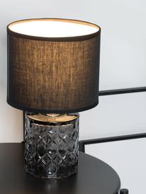 Kleine tafellamp Crystal Glow met glazen voet, Lampenkap: katoenmix, Lampvoet: glas, Grijs, zwart, Ø 15 x H 29 cm
