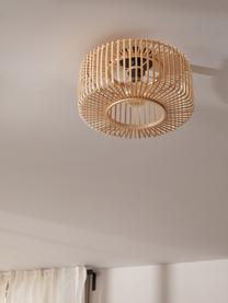 Plafondlamp Bromo van bamboehout, Lampenkap: bamboehoutkleurig, Baldakijn: gecoat metaal, Beige, zwart, Ø 40 x H 18 cm