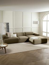 Divano angolare a 4 posti Melva, Rivestimento: 100% poliestre Il rivesti, Struttura: pino massiccio, certifica, Tessuto verde oliva, Larg. 319 x Alt. 196 cm, chaise-longue a destra