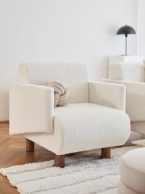 Sillón en tejido bouclé Coco, Tapizado: tejido bouclé (100% polié, Patas: madera de haya maciza pin, Bouclé blanco crema, An 92 x F 79 cm