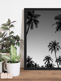 Ingelijste digitale print Palm Trees Silhouette At The Sunset, Afbeelding: digitale print op papier,, Lijst: gelakt hout, Zwart, wit, 43 x 53 cm