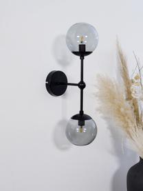 Grote wandlamp Beth van rookglas, Frame: gepoedercoat metaal, Grijs, zwart, D 20 x H 45 cm