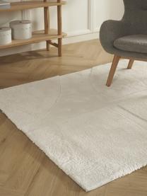 Alfombra de pelo largo texturizada Jade, Parte superior: microfibra (100% poliéste, Reverso: 55% poliéster, 45% algodó, Blanco crema, An 80 x L 150 cm (Tamaño XS)