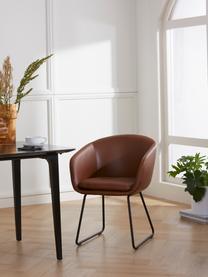 Chaise rembourrée à accoudoirs en cuir synthétique Juri, Cuir synthétique brun, larg. 55 x prof. 57 cm