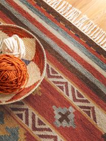 Handgewebter Kelimteppich Zohra aus Wolle, Flor: 90% Wolle, 10% Baumwolle, Rot, Mehrfarbig, B 160 x L 230 cm (Größe M)