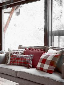Gebreide kussenhoes Molly in bordeauxrood met pompoms, 100% katoen, Bordeauxrood, B 40 x L 40 cm