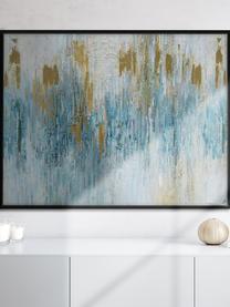 Ingelijste canvasdoek Blue, Lijst: hout, Turquoise, goudkleuriog, B 123 x H 93 cm