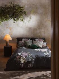 Federa in raso di cotone con stampa floreale Margot, Blu scuro, beige, Larg. 50 x Lung. 80 cm