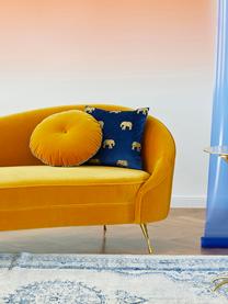 Bestickte Samt-Kissenhülle Elefco in Blau/Gold, 100% Polyestersamt, Dunkelblau, Goldfarben, mit Elefantmuster, B 40 x L 40 cm