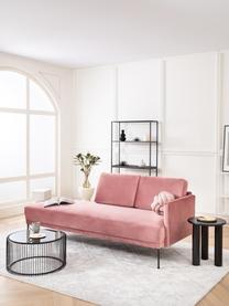 Chaise longue in velluto con piedini in metallo Fluente, Rivestimento: velluto (copertura in pol, Struttura: legno di pino massiccio, , Piedini: metallo verniciato a polv, Velluto rosa, Larg. 202 x Prof. 85 cm, schienale a sinistra