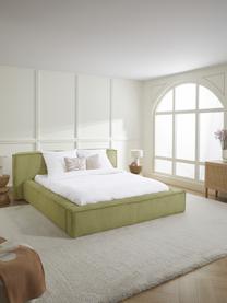 Gestoffeerd bed Lennon van corduroy met opbergfunctie, Bekleding: corduroy (98% polyester, , Frame: massief grenenhout, FSC-g, Poten: hout, FSC-gecertificeerd,, Geweven stof beige, B 180 x L 200 cm