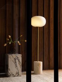 Dimbare vloerlamp JWDA met travertijn voet, Lampenkap: opaalglas, Frame: gecoat metaal, Lampvoet: travertijn, Beige, travertijn look, goudkleurig, B 32 x H 49 cm