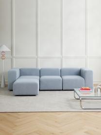 Modulares Bouclé-Sofa Lena (4-Sitzer) mit Hocker, Bezug: Bouclé (93 % Polyester, 6, Gestell: Kiefernholz, Schichtholz,, Füße: Kunststoff, Bouclé Hellblau, B 284 x T 181 cm