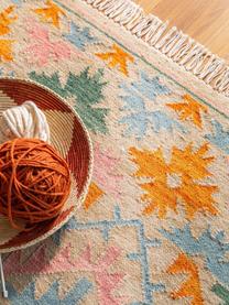 Alfombra kilim artesanal con flecos Zohra, 90% algodón, 10% poliéster

Las alfombras de lana se pueden aflojar durante las primeras semanas de uso, la pelusa se reduce con el uso diario, Beige, rosa, naranja, verde, An 120 x L 170 cm (Tamaño S)